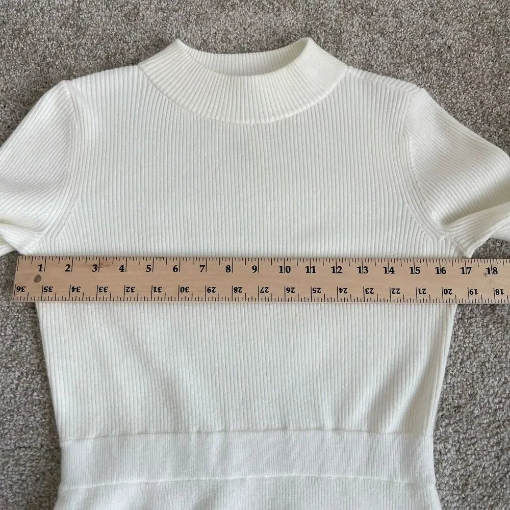 Ann Taylor Pearl Button Cuff Ribbed Mock Neck Long Sleeve Sweater Dress - Small - Picture 12 of 16